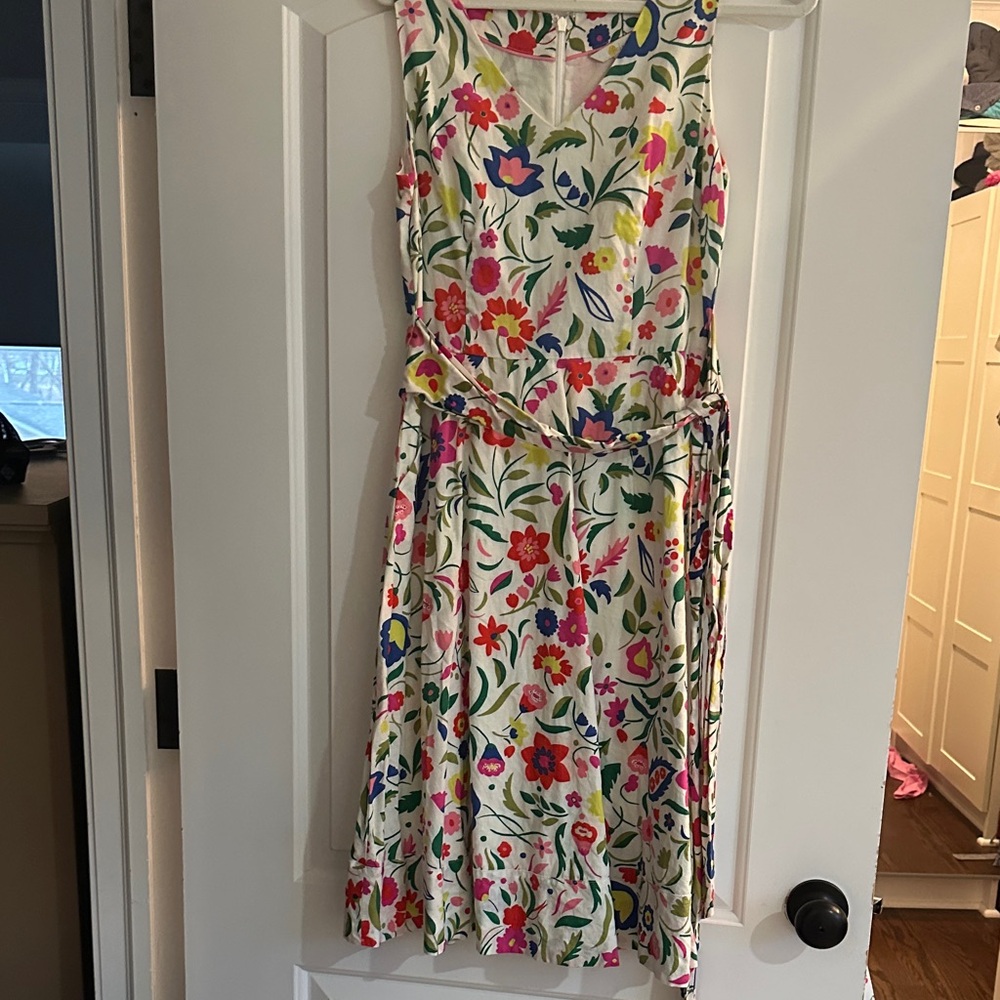 Boden White Midi Dress with Multicolor Floral Print